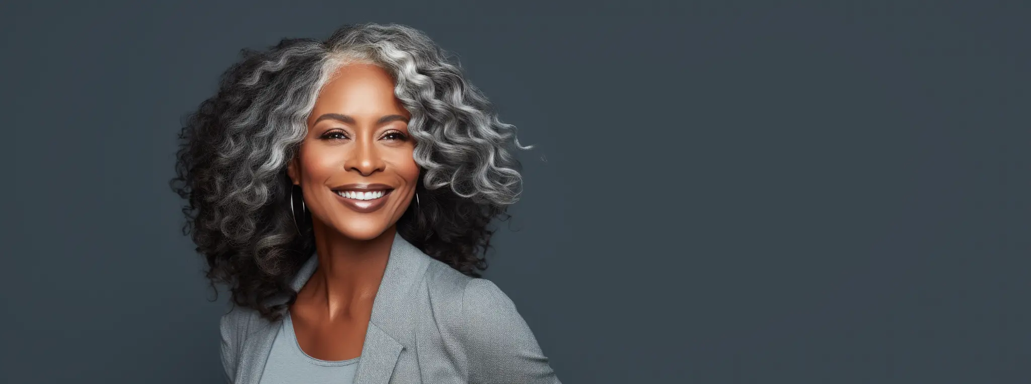 Confident woman with beautiful silver hair